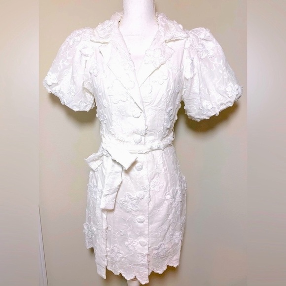 NWT Mable May Textured Embroidered Button Down White Dress Women XS to Small - Picture 4 of 13